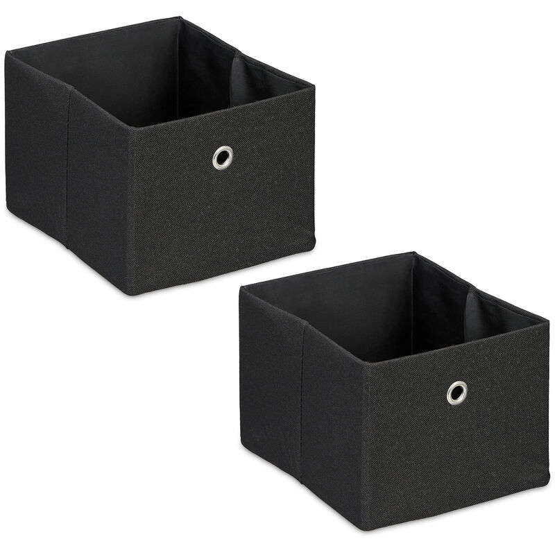 Relaxdays Boîtes de rangement, petites caisses en tissu, lot de 2, HxLxP : 16 x 20,5 x 25 cm, bacs pliables, noir