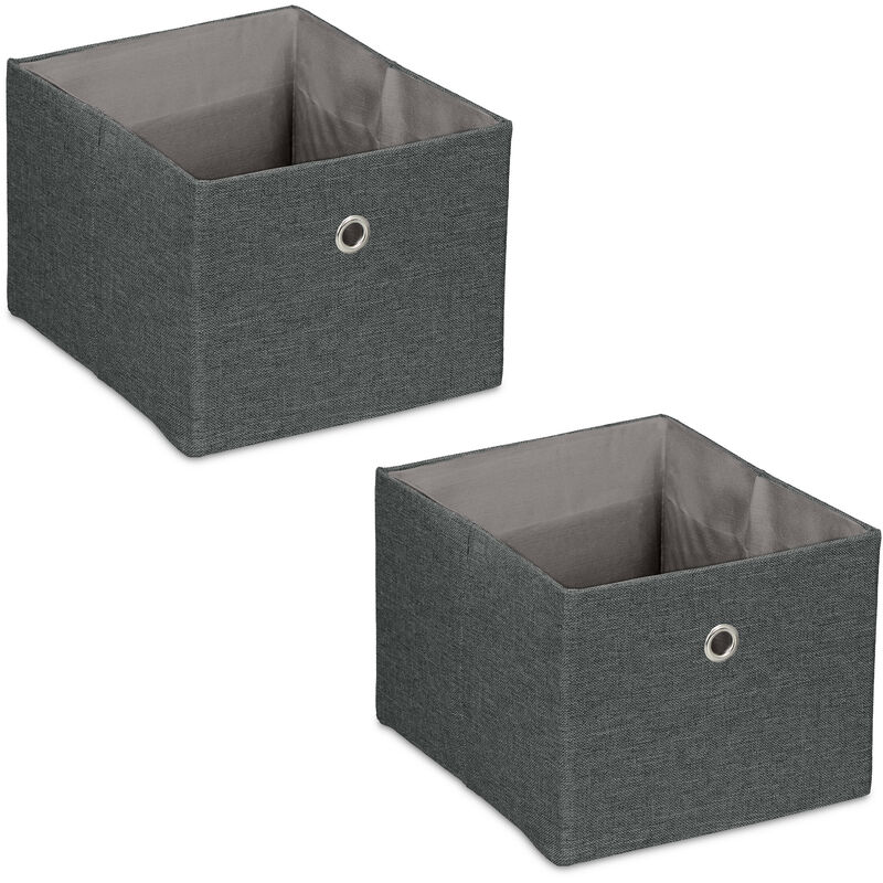 Relaxdays - Boîtes de rangement, petites caisses en tissu, lot de 2, HxLxP : 16 x 20,5 x 25 cm, bacs pliables, gris foncé