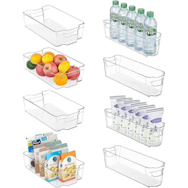 Boîtes de rangement pour réfrigérateur, 4 grandes et 4 étroites boîtes de rangement en plastique, 14,5 pouces de long