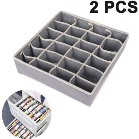 Boîtes de rangement pour sous-vêtements (2 unités), séparateurs de tiroir pliables à 24 compartiments pour chaussettes, foulards et soutiens-gorge, gris