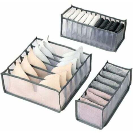 Boîtes de rangement pour sous-vêtements(gris), boîte de rangement pliable pour chaussettes, organisateur de tiroir, ensemble de 3 pour soutiens-gorge, chaussettes, culottes