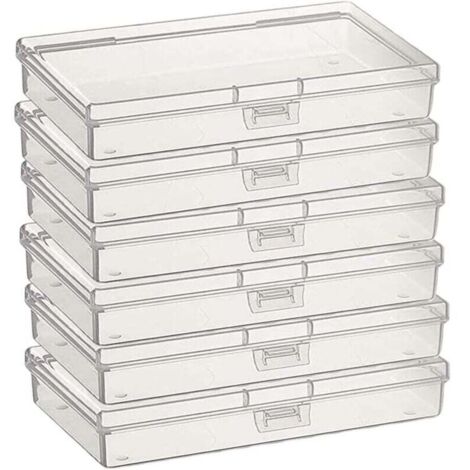 Boîtes de Rangement Rectangulaires 6Pcs en Plastique Transparent avec Couvercle pour Petites Perles, Pilules, Herbes, Objets d'artisanat, Bijoux