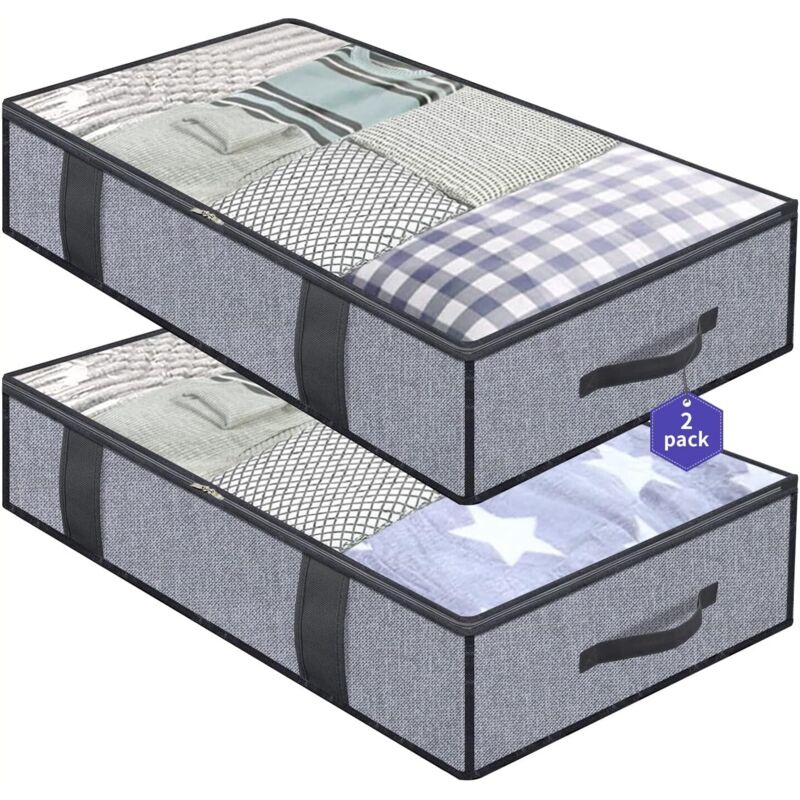 Boîtes de rangement sous le lit, lot de 4, grande capacité sac sous vide couette, avec poignées renforcées, sacs de rangement pour couettes, draps,