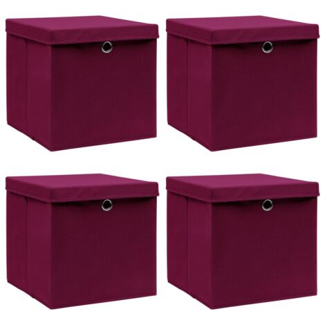 Boîtes de rangement，Coffre de rangement 4 pcs Rouge foncé 32x32x32 cm Tissu CNENE296662
