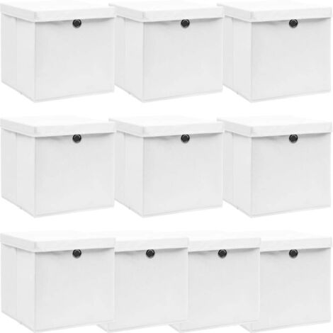 Boîtes de rangement，Coffre de rangement avec couvercle 10pcs Blanc 32x32x32cm Tissu CNENE193774 MaisonChic