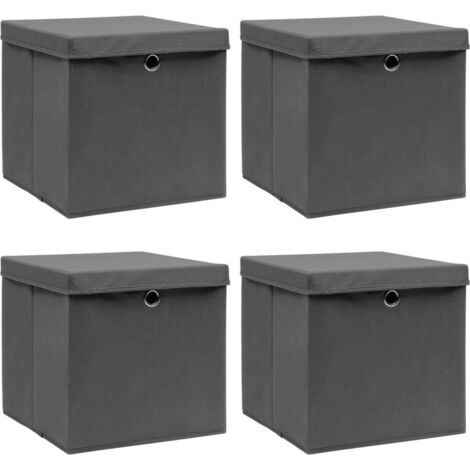 Boîtes de rangement，Coffre de rangement avec couvercle 4 pcs Gris 32x32x32 cm Tissu CNENE969949 MaisonChic