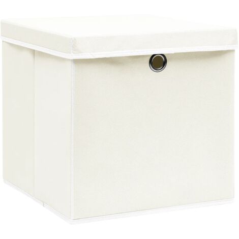 Boîtes de rangement，Coffre de rangement avec couvercles 4 pcs Blanc 32x32x32cm Tissu CFW751280