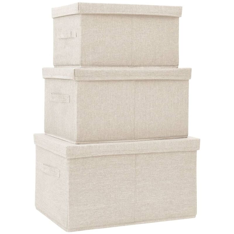 Boîtes de rangement，Coffre de rangement empilables 3 pcs Tissu Crème CFW653432