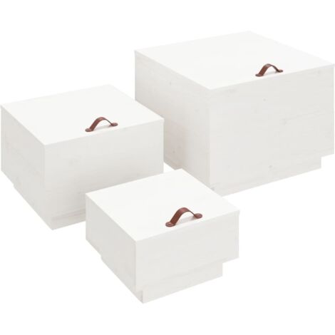 Boîtes de rangement，Coffre de rangement et couvercles 3 pcs Blanc Bois massif de pin CFW533117