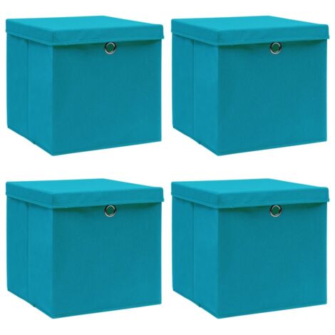 Boîtes de rangement，Coffre de rangement et couvercles 4 pcs Bleu 32x32x32 cm Tissu CNENE437307