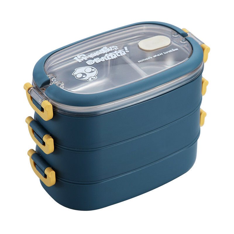 Boîtes Lunch Box 3 Étages ,La paille de blé Bento Box Japonais, Boîte à Bento Enfant et Adultes Pour le bureau, école, ou picnic bleu