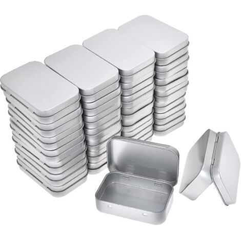 Boîtes métalliques rectangulaires vides à charnière - Lot de 30 mini boîtes de rangement portables argentées - Petit kit de rangement pour la maison
