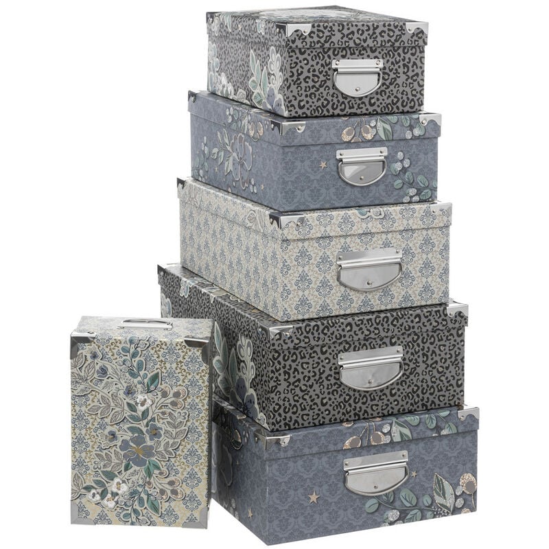 Lot de 6 Boîtes de rangement avec poignées et coins en métal déco Manoir - Feeric Christmas