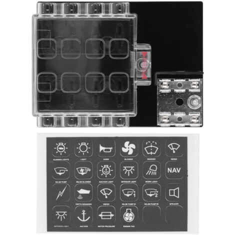 Boîtier à Fusibles 8 Voies ATC/ATO Étanche avec Borne Négative pour Voiture Camping‑Car Caravane Camion 12‑36VDC