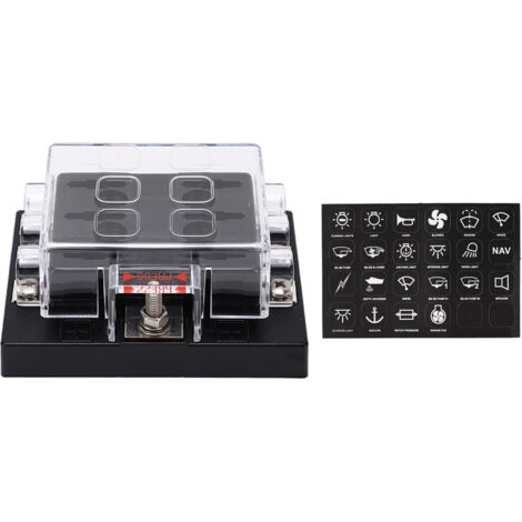 Boîtier à fusibles ATC/ATO étanche 6 voies avec borne négative pour voiture, camping-car, camionnette, 12-36VDC