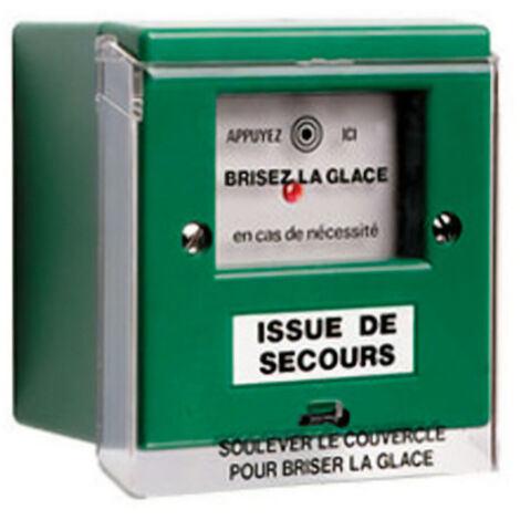 Boitier bris de glace vert 2 contacts exiDOM 400 déclencheur manuel pour issue de secours