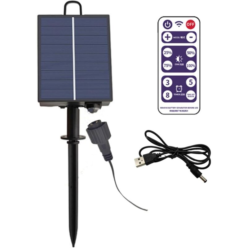 Boîtier de batterie solaire pour guirlandes lumineuses LED, Panneau de contrôle pour guirlandes lumineuses d'extérieur avec chargeur DC 8 modes de