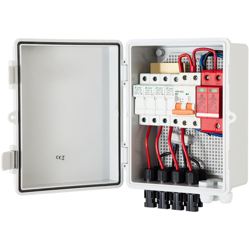 Mophorn - Boîtier de combinaison pv combinateur solaire à 4 chaînes avec fusible 15 a, disjoncteur 63 a, parafoudre, boîtier en plastique abs pour