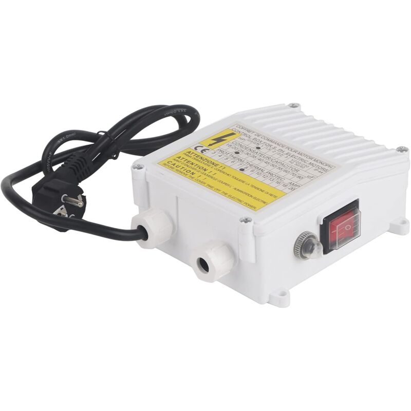 Roleader - Boîtier de Commande de Pompe, Contrôleur de Pompe de Puits, Disjoncteur de Protection Thermique Intégré(750W 1HP 40uf 18A Prise ue 220V)