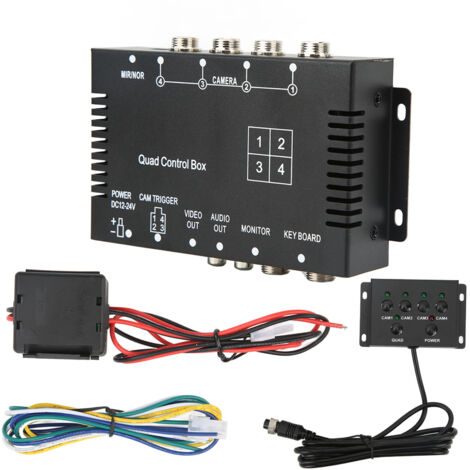 Boîtier de commande de répartiteur vidéo 4 canaux 12 V CC / 24 V avec commutateur d'image et télécommande haute définition pour camions, bus et bateaux