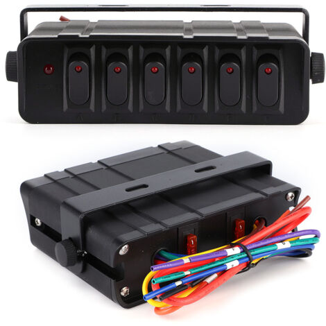 Boîtier de Commutateur à Bascule 6‑Gangs avec Voyant Rouge 12‑24V Universel pour Voiture, Camping‑Car, Bateau