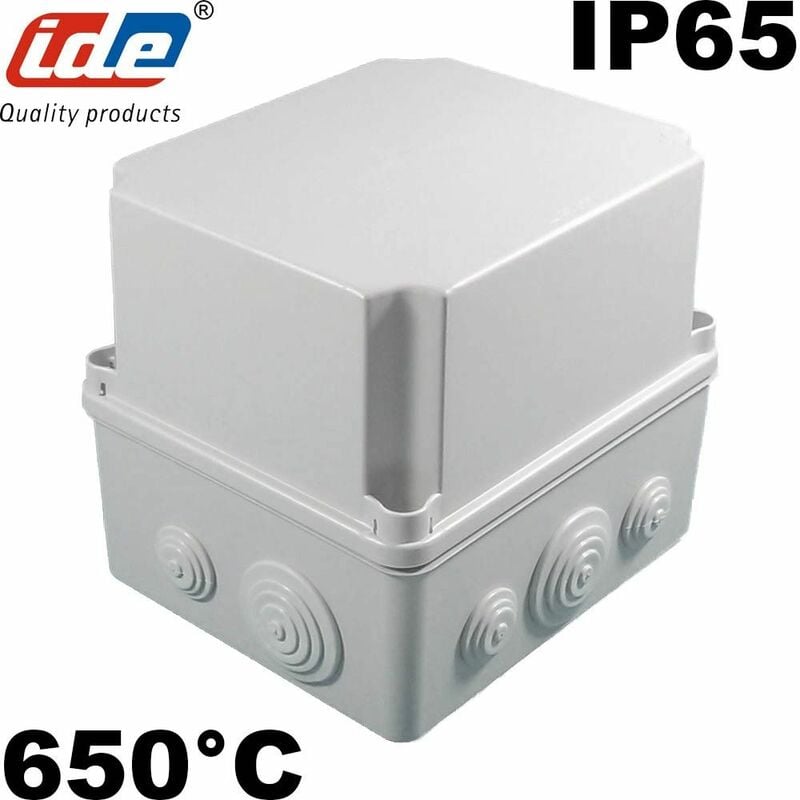 IDE - Boitier de dérivation industriel étanche IP65 avec couvercle haut - Dimensions - (HxLxP) 167X191X160 - Passe fil conique: 6x Ø25 + 4x Ø40