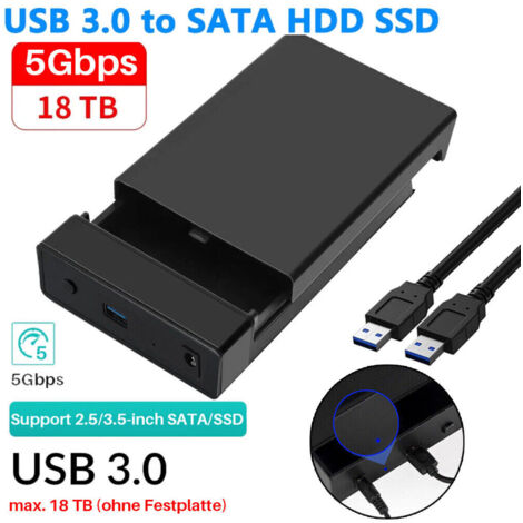 Boîtier de disque dur externe USB 3.0 pour SSD SATA 3 2,5 et 3,5 pouces