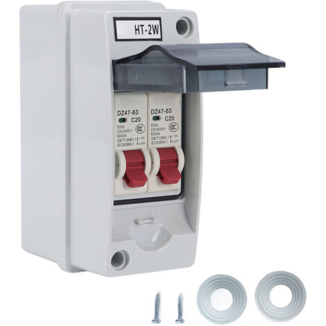 Boîtier de Distribution Étanche Extérieur 2 Modules C20 230V/400V avec Disjoncteurs MCB Type C