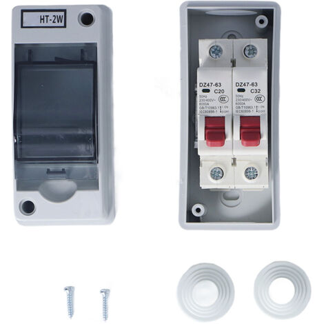 Boîtier de Distribution IP65 Etanche 2 Voies Ignifuge avec MCB Type C pour Extérieur 20A 32A
