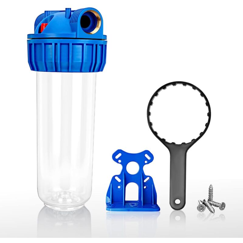 Lauwexe - Boîtier de filtre à eau standard transparent de 10 pouces, version plus épaisse, orifice d'entrée/sortie en laiton de 1', support, 4 vis,