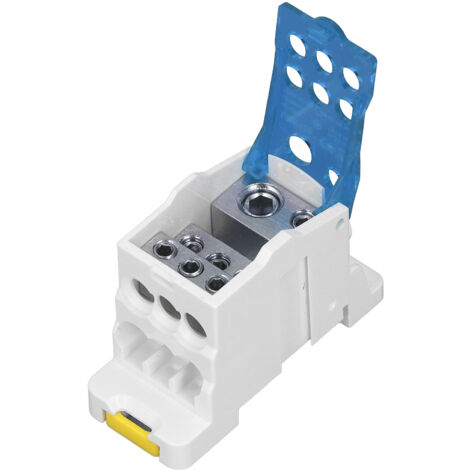 Boîtier de jonction électrique 125A 690V bleu pour rail DIN, boîte de dérivation et connexion de câbles.