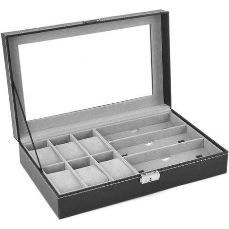 Boîtier de montre 6 pièces et rangement de lunettes 3 pièces boîte à bijoux en similicuir,