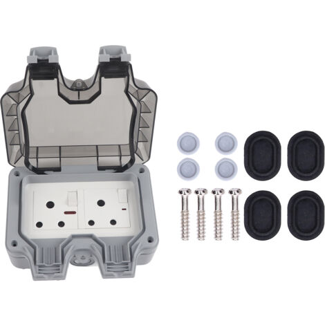 Boîtier de protection IP66 pour prise extérieure étanche aux intempéries, Afrique du Sud, avec interrupteurs et voyants lumineux.