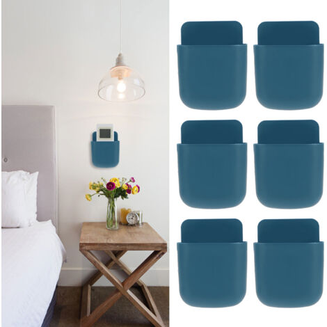 [Boîtier de rangement mural pour téléphone et télécommande] - Set de 6 supports adhésifs pour maison/bureau/chambre, avec port de recharge et matériau plastique durable (11.3x9cm, bleu)