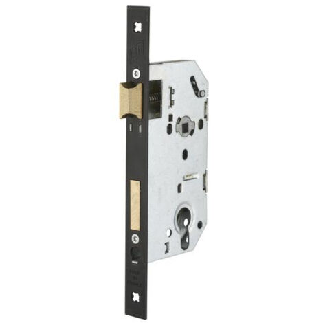 Boitier de serrure à encastrer FTH SE 50, axe 50mm, entr'axe 70mm, carré 7mm, têtière nickelée noir mat à bouts carrés - FTH