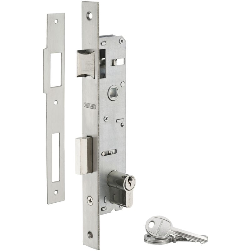 Thirard - Boitier de serrure encastrable à cylindre pour menuiserie métallique, axe 25mm, bouts carrés, zingué