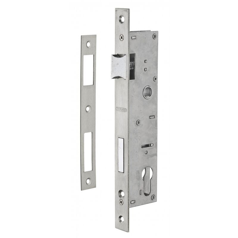 Boitier de serrure encastrable à cylindre pour menuiserie métallique, axe 30mm, L45, bouts carrés, têtière inox