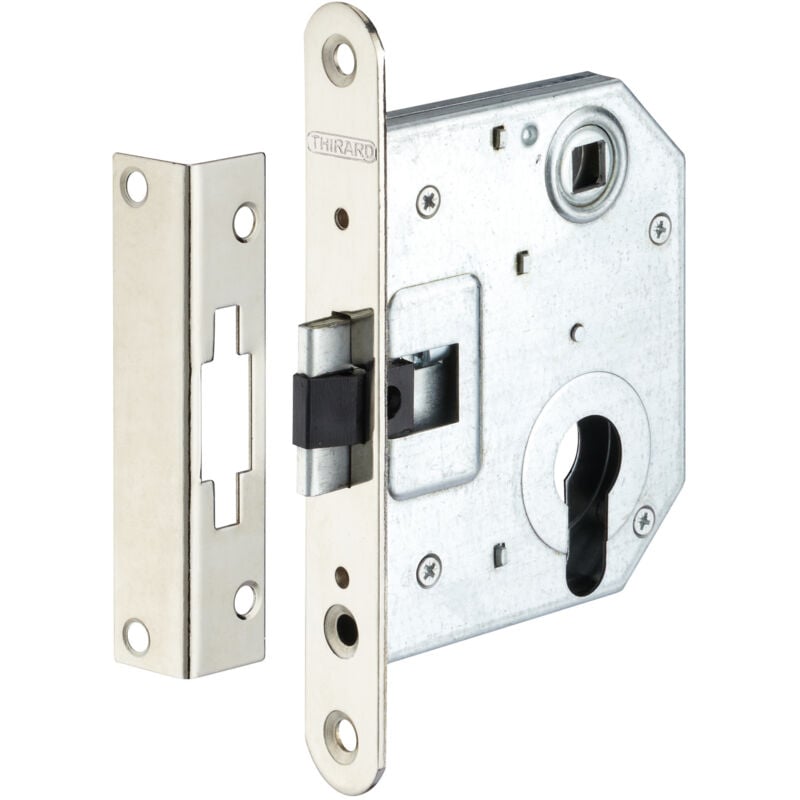 Boitier de serrure encastrable à cylindre pour porte d'entrée, axe et entraxe 55mm, bouts ronds