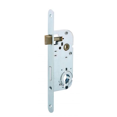 Boitier de serrure encastrable pour porte d'entrée, axe 40mm, blanche, bouts ronds - SP
