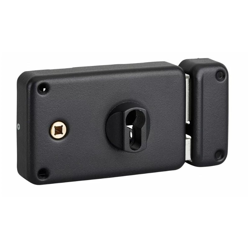 Boitier de serrure horizontale en applique double entrée à fouillot, droite, axe 55mm, 140x88mm, noir