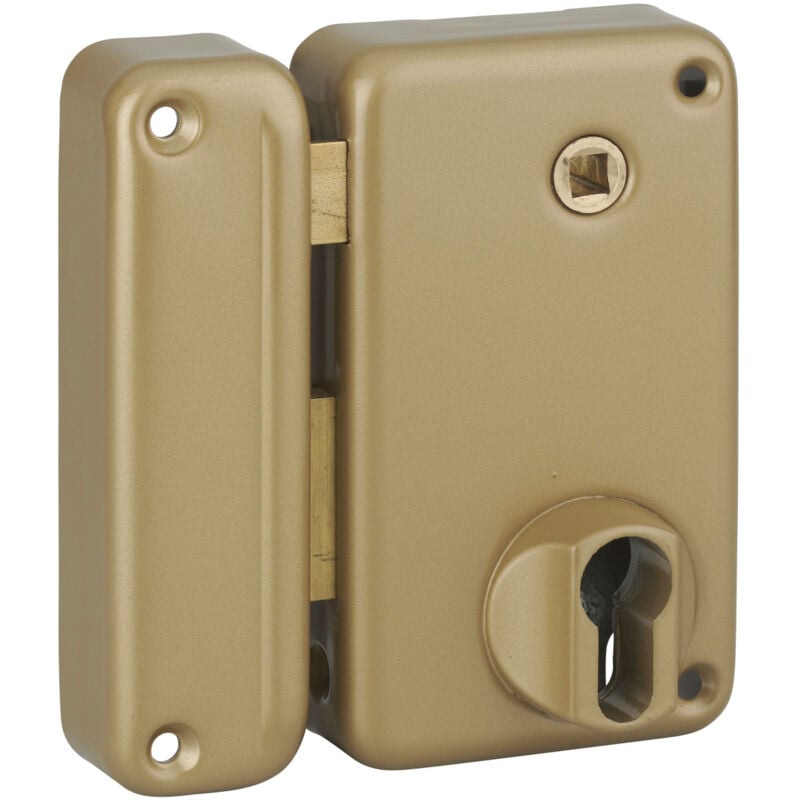 Boitier de serrure verticale en applique double entrée à fouillot pour entrée, droite, axe 45mm, 75x130mm, or