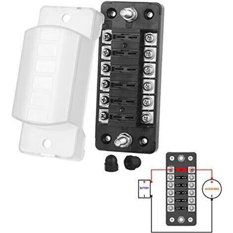 boitier fusible 12v auto 6 voies boite fusible pour ATO/ATC 1-20A fusible DC32 V M5 connecteur à vis porte-fusible avec fusible(6 voies sans pôle négatif)