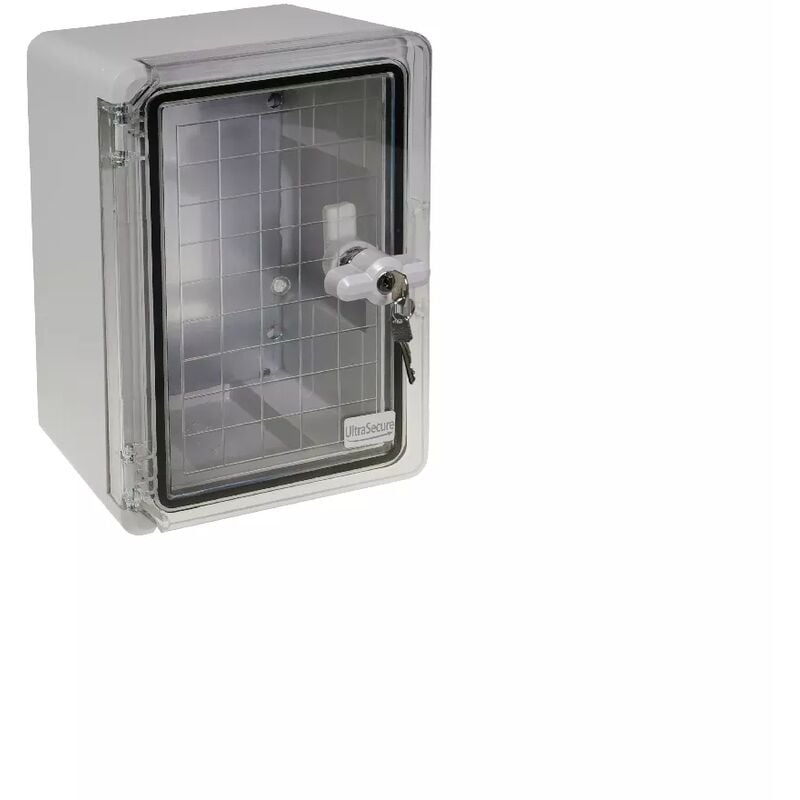 Coffret mural haute-résistance boîtier 300 x 200 x 130 - Porte transparente / Serrure clé / Plaque montage / IP65 / abs