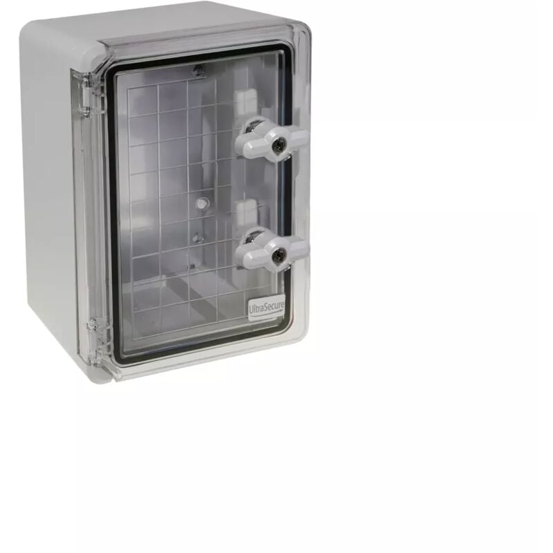 Coffret mural haute-résistance boîtier 350 x 250 x 150 - Porte transparente / Serrure clé / Plaque montage / IP65 / abs