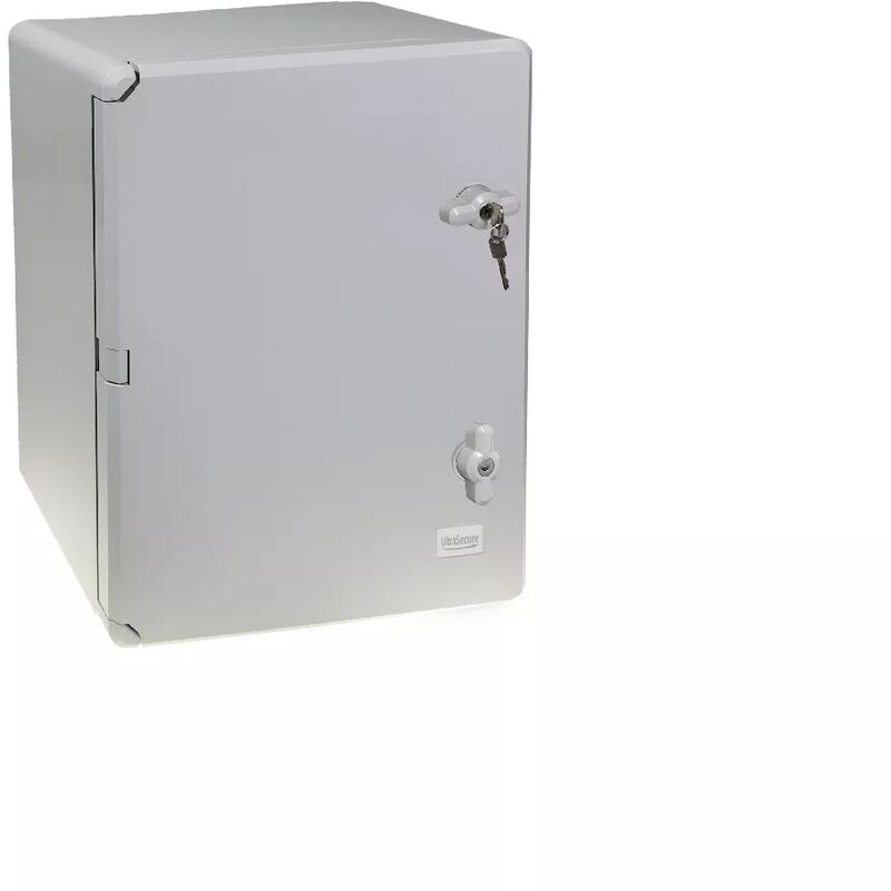 Coffret mural haute-résistance boîtier 400 x 300 x 220 - Porte pleine / Serrure clé / Plaque montage / IP65 / abs