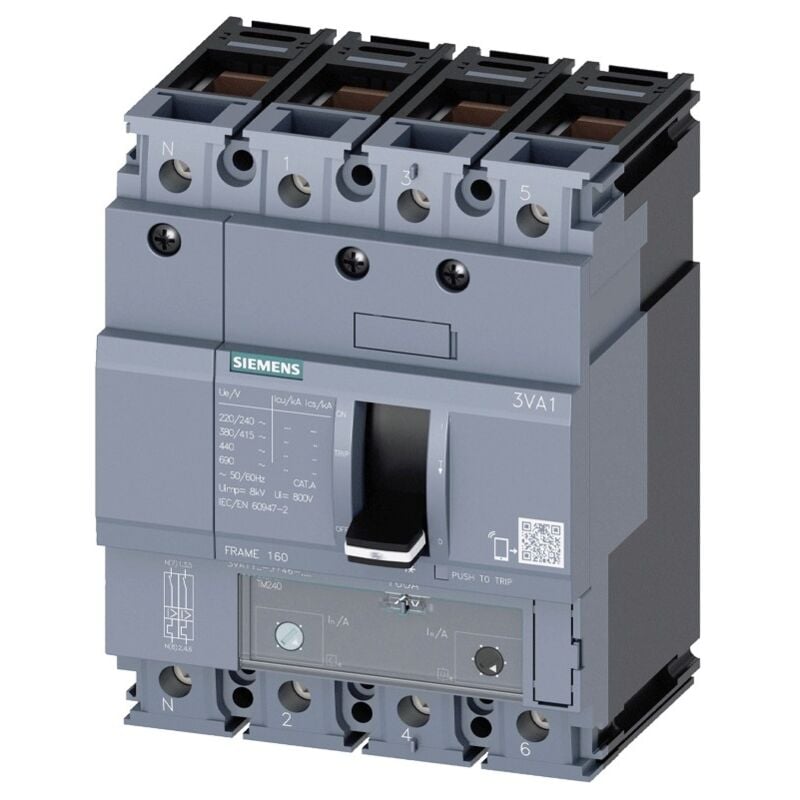 Interrupteur à boîtier Siemens 3VA11 160A 4-pôles 25KA 3VA11163GD420AA0
