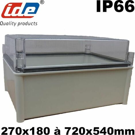 Boîtier polyester étanche IP66 avec couvercle polycarbonate transparent - ROC IDE - Dimension du boitier polyester - IP66 - HxLxP - 540x360x201mm