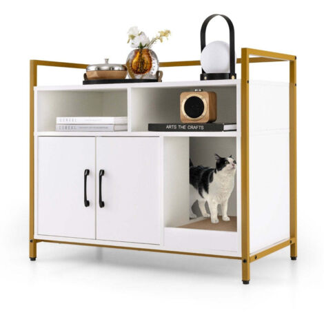 Boitier pour toilettes pour chat armoire pour chat avec portes doubles et griffoir 89 x 45 x 745 cm blanc 8830