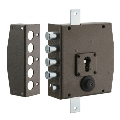 Thirard – Serrure multipoint en applique 3 points – Verrouillage à 2 tours – Coffre et gâche en acier – Compatible cylindre profilé