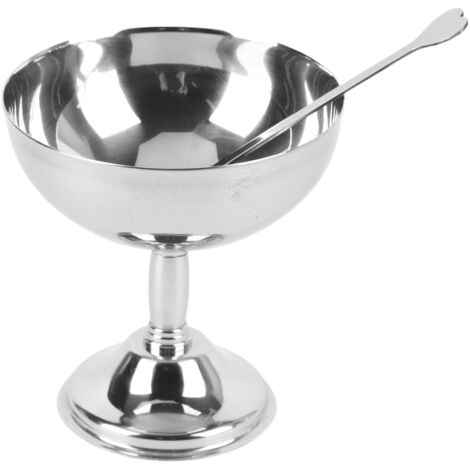 Bol à dessert vintage en acier inoxydable 304 - 11 cm - Support et cuillère inclus
